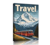 Via Vela Art mural à thème d’aventure Galerie d’estampes Giclee sur toiles de train de montagne rétro Tableau de voyage esthétique emballé pour la décoration de la chambre d’amis de chevet 80x120cm
