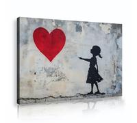 Via Vela Art mural chic en forme de cœur rouge Silhouette audacieuse de fille ballon imprimée Galerie d’illustrations de rue audacieuses Œuvres emballées pour la décoration de la chambre 60x90cm