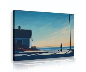 Via Vela Art mural côtier moderne Vue sur l’océan Chien promeneur Coucher de soleil Paysage encadré Toile Réalisme minimaliste Motif pour la décoration du salon et de la chambre 60x90cm