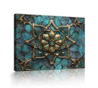 Via Vela Art mural en toile à motif fleur turquoise doré Design floral Affiche encadrée texturée vintage Fresque imprimé pour la décoration de l’entrée du salon 30x40cm