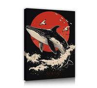 Via Vela Art mural en toile de baleine et de lune Imprimés sur la faune marine Affiches murales de style vintage Œuvres d’art d’animaux pour salon Chambre Décoration de bureau 45x60cm