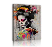 Via Vela Art mural moderne coloré de graffiti Geisha Toile Ukiyo-E contemporain japonais Fresques abstraites Affiches de femmes Peinture pour décoration de chevet 60x80cm