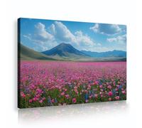 Via Vela Art mural moderne rose de fleurs sauvages paysage sur toile de montagne peinture de paysages naturels tableau vibrant de champ de fleurs pour la décoration du bureau à domicile 60x90cm