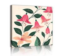 Via Vela Art mural mural en toile de fleurs roses de style japonais affiche murale feuilles botaniques de bleu sarcelles foncées œuvres d’art nature pour la décoration du bureau de l’hôtel 40x40cm