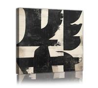 Via Vela Art mural noir et beige du milieu du siècle Affiche abstraite neutre Murale encadrée Coups de trait noir Impression sur toile pour la décoration de la salle d’étude 30x30cm