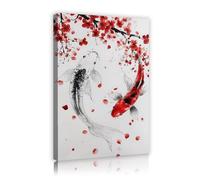 Via Vela Asiatique Style japonais Koi Fish Toile Art mural Fleur de cerisier Affiche Peinture Imprimer Mural Images Oeuvre pour Salon Chambre Décor 20x30cm Cadre intérieur