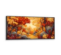 Via Vela Automne Forêt Paysage Toile Art mural Grande Nature Œuvres d’art Impressions Affiches murales modernes Peinture pour salon Intérieur Couloir Décor 50x126cm avec cadre noir
