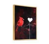 Via Vela Cardinal rouge et coeur toile murale art romantique oiseau photos œuvres d’art impressions Nature affiche peinture contemporaine pour bureau à domicile décor 60x92cm avec cadre doré
