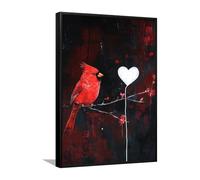 Via Vela Cardinal rouge et coeur Toile Wall Art Romantique Oiseau Photos Oeuvres d’art Impressions Nature Affiche Peinture Contemporain pour Home Office Decor 40x60cm avec cadre noir