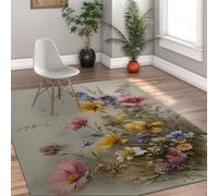 Via Vela Carpette Prairie esthétique 180x270cm Bouquet Fleurs Sauvages Motif résistant Taches Chambre bébé Chevet Porte entrée Fin antidérapant jetable