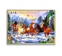 Via Vela chevaux courant toile art mural peinture de paysage chinois grand Feng Shui oeuvre d’art affiches murales impressions pour salon bureau décor 40x60cm avec cadre doré