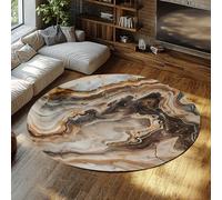 Via Vela Chic Style Grands Tapis Ronds 160cm - Abstrait Couleur café Liquide mouvant Tourbillon Texture antidérapant à Poils Ras Mince Tapis pour la décoration de la Salle de Bain