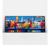 Via Vela City Skyline Automne Toile Art Mural Paysage Urbain Moderne Oeuvre Impressions Grande Affiche Murale Peinture Pour Hôtel Lobby Couloir Décor 60x145cm avec Cadre Noir