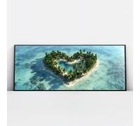 Via Vela Coeur Île Toile Art Mural Plage Tropicale Paysage Oeuvre Grand Océan Impression Des Affiches Côtières Peinture Pour Toilette Décor 50x126cm Avec Cadre Noir