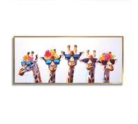 Via Vela Coloré Girafe Toile Art Mural Drôle Animaux Impressions Mural Affiche Minimaliste Peinture Grande Œuvre d’Art Images Pour Salle de Classe Crèche Décor 40x101cm Avec Cadre Doré