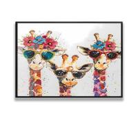 Via Vela Coloré Girafe Toile Art Mural Impression Animale Moderne Aquarelle Peinture Murale Oeuvre pour Chambre Bureau Pépinière Salon Décor 40x60cm avec Cadre Noir