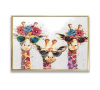 Via Vela Coloré girafe toile art mural impression animale moderne aquarelle peinture murale œuvre d’art pour chambre bureau chambre d’enfant salon décor 60x92cm avec cadre doré