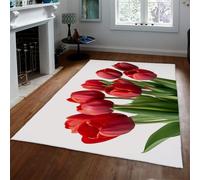 Via Vela Contemporary Tapis 160x230cm for Salon Chambre Moderne Botany carpette Machine Lavable Soft Descente de lit Romantic Red Tulip Motif Floor with antiderapant Backing Salle a Manger