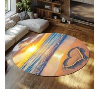 Via Vela Côtiers Ocean Waves Tapis 180cm Ronds Salle de Bain carpette circulaires lavables en Machine Descente lit Amour dans Le Sable Moquet antidérapant résistant aux Taches à Poil Bas et
