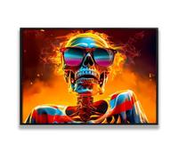 Via Vela Crâne brûlant toile art mural Impression d’œuvres d’art abstraites modernes Squelette coloré Halloween Murale Affiche Peinture pour salon Décor 40x60cm avec cadre noir