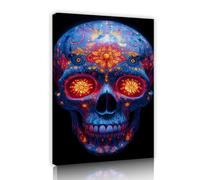 Via Vela Crâne sucre bleu Art mural Toile encadrée Halloween 30x45cm