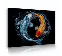 Via Vela Design créatif or et argent Koi poisson toile art mural Style japonais peinture Zen oeuvre d’art impressions pour salon chambre bureau décor 81x121cm Cadre intérieur