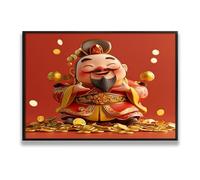 Via Vela Dieu chinois de la richesse Toile Art mural prospérité chance impressions Décor asiatique pour salon Feng Shui Peinture de bon augure Bureau à domicile Photos 60x92cm avec cadre noir