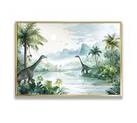 Via Vela dinosaure jungle paysage toile art mural nature paysage photos impressions oeuvres vert décor tropical pour chambre à coucher crèche nature affiches 80x120cm avec cadre doré
