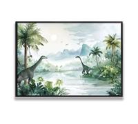 Via Vela dinosaure jungle paysage toile art mural nature paysage photos impressions oeuvres vert tropical décor pour chambre à coucher pépinière nature affiches 60x92cm avec cadre noir