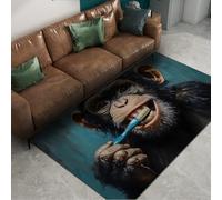 Via Vela Drôle Singe Brosse à Dents carpette 160x200cm Mignon Gorille Motif Animal à Poil Bas Fin Lavable résistant aux Taches Grand Enfant Salle Jeu antidérapant Chambre Salle Bain Tapis