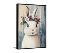 Via Vela Élégant lapin floral toile murale art animal affiche peinture impressions pour décor de crèche charmant lapin images œuvre d’art maison design bar 60x92cm avec cadre noir