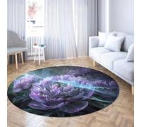 Via Vela Élégant Tapis Rond Pivoine Violette 120cm - Tapis Mince Lavable avec Tapis à Poils Ras à imprimé Floral Abstrait de rêve pour Coin Lecture