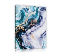 Via Vela Élégante toile chic Art murale en marbre bleu turquoise imprimés bleu marine photos à texture feuille d’or fresque encadrée à fluide en agate pour la décoration de salle de bain 45x60cm