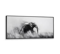 Via Vela éléphant toile art mural noir et blanc faune image impression impression moderne animaux affiches peinture pour salon bureau décor 40x101cm avec cadre noir
