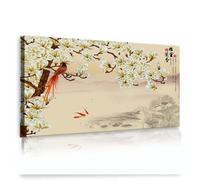 Via Vela Esthétique exquis paysage chinois toile art mural Magnolias oiseau Oriental Koi images Impressions d’œuvres d’art pour salon Décor intérieure 25x50cm Cadre intérieur
