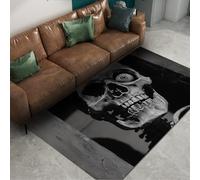 Via Vela Gothic Lavable à la Machine Tapis 60x90cm d Espace pour Salle de Jeux Crâne Noir et Blanc Visage antidérapant côté du lit carpette Poil Bas Chambre Descente Résistant aux Taches Bureau