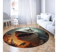 Via Vela Grand Tapis Rond de Style futuriste surréaliste 160cm féroce Requin imprimé Tapis Mince Lavable antidérapant pour Salle de Classe Tout-Petit Décor de Chambre de bébé