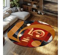Via Vela Grand Tapis Rond Lavable de Style cubiste 180cm j’AI vu la Figure 5 en Or Imprimer Tapis Circulaire antidérapant pour Salle d’étude Salle à Manger Balcon