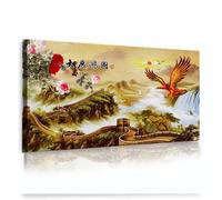 Via Vela Grande Murale Toile Art Mural Paysage Scénique Peinture Faucon Impressions Lever Du Soleil À Fugui Pivoine Cascade Affiches Pour Salon Bureau Décor 50x100cm Cadre Intérieur