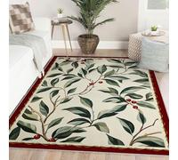 Via Vela Grands Tapis Modernes 240x300cm pour Le Salon rétro Lavable la Chambre à Coucher Décoration intérieure Feuilles Vert foncé et Baies Rouges Motif antidérapant Poils Ras avec en Caoutchouc