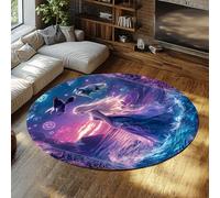 Via Vela Grands Tapis Ronds de Style Conte de fées 80cm Belle Fille Loup et Aigle sur Le Bord de mer Imprimer Tapis antidérapant pour Salle de Classe vestiaire Jeux