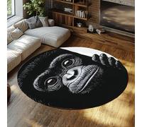 Via Vela Grands Tapis Ronds de Style Noir et Blanc 150cm Big Eyed Gorilla Print Tapis Mince antidérapant Lavable pour Salle de Classe vestiaire Jeux décors Tapis