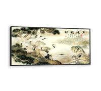 Via Vela Grue asiatique Paysage Toile Art mural Nature traditionnelle Images Œuvres d’art Impressions Affiches orientales élégantes Peinture pour salon Décor 40x101cm avec cadre noir