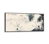 Via Vela Grue asiatique Toile Art mural Chinois minimaliste Nature inspiré œuvre d’art Style Zen Affiches Peinture pour salon Chambre Bureau Décor 40x101cm avec cadre noir