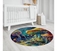 Via Vela Illusion Style Round Tapis 100cm Fantasy Mushroom Forest Scenery Print Tapis Circulaire Lavable antidérapant pour mudroom Appartement Bureau