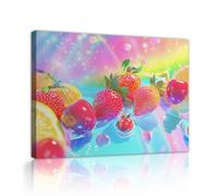 Via Vela Illustrations murales de toile de fruits colorés toile morte fraises tranches d’orange cerises œuvres abstraites arc-en-ciel fluides fresque encadrée pour décoration de dortoir 45x60cm