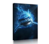 Via Vela Illustrations murales mystérieuses en toile bleue de requin Œuvres d’art sous-marines Peintures Œuvres d’art Peintures Fresque de vie marine pour décor de salle d’étude 30x45cm