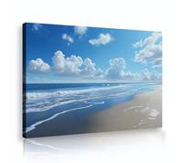 Via Vela Image encadrée à l’horizon toiles sur plage sablonneuse marées bleues art murale nuages de cumulus duveteux affiche pour l’escalier du couloir décoration du bureau 70x110cm