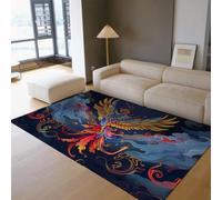 Via Vela Japanese Style 160x200cm Lavable Tapis Colorful Phoenix Motif Salon carpette Oriental Art Descente de lit Soft antiderapant Indoor Animal Print Low Piles Foldable for Salle a Manger Chambre