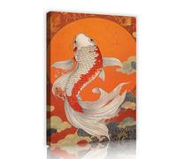 Via Vela Japonais Ukiyo-E Style Koi Poisson Toile Mur Art Affiche Peinture Oriental Oeuvre Impression Grande Murale Pour Salon Bureau À Domicile Décor 70x105cm Cadre Intérieur
